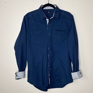 7Diamonds Premium Men's Cool Kids Fit Contrast‎ Trim Button Up Shirt Size Large